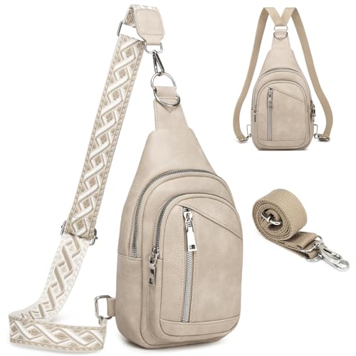 MYHOZEE Small Diaper Bag Crossbody Sling Purse for Women - 2 in 1 Leather Backpack with 2 Straps for Short Trips Work Daily | Mini diaper bag - color: F186-apricot Gray