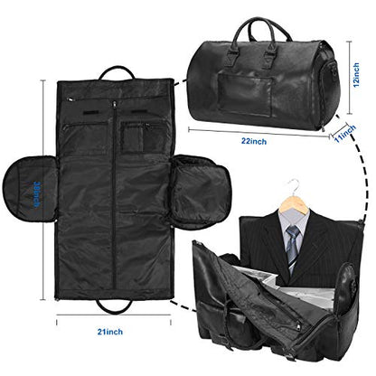 seyfocnia Convertible Travel Garment Bag,Carry on Garment Duffel Bag for Men Women - 2 in 1 Hanging Suitcase Suit Business Travel Bag - color: black-2pockets-Leather