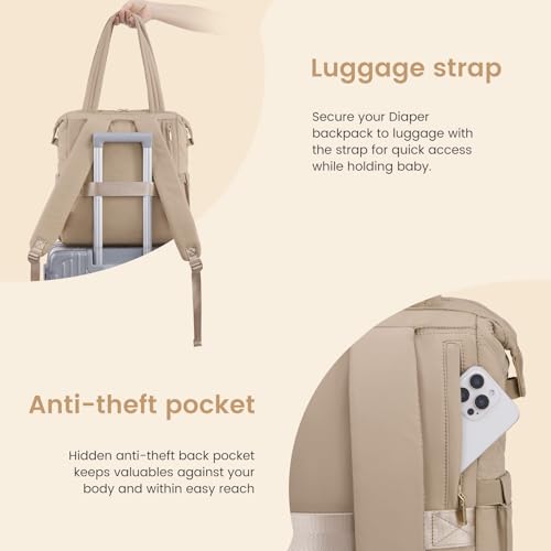 LOVEVOOK Diaper Bag Backpack,Diaper Bag Tote for Mom Dad with Changing Pad,Insulated Pockets, Convertible Lightweight Baby Backpack with Pacifier Case（Khaki） - color: Khaki