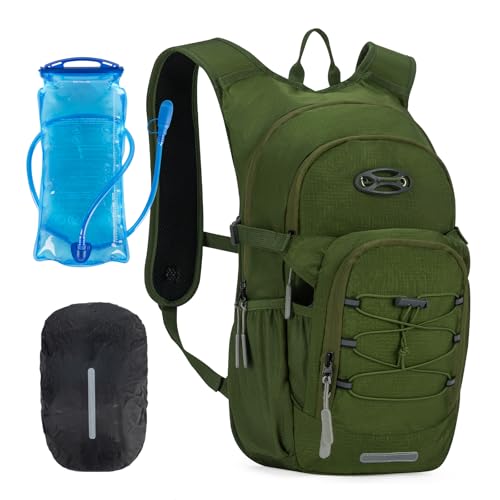 KABAQOO Hydration Backpack, 18L Multipurpose Hiking Backpack with 3L Water Bladder, Water Backpack Insulated Hydration Pack Ideal for Hiking and Cycling - color: Army Green