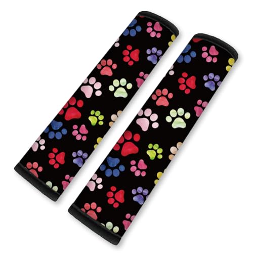 2Pcs Soft Auto Seat Belt Cover Pad, Cute Dog Paw Print Colorful Car Seatbelt Shoulder Cushion for Comfortable Driving, Compatible with All Cars' Seatbelt and Backpack Straps 11x2.4inch - color: Paw Print