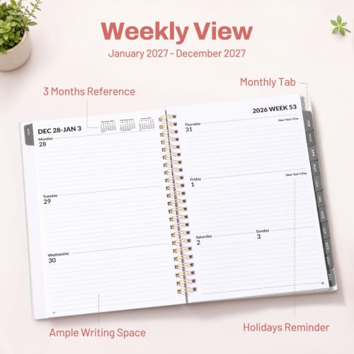 SUNEE 2027 Planner, Weekly and Monthly Calendar Planner, January 2027-December 2027, Daily Agenda with Tabs, Note Pages, Spiral Binding, 6"x8.3", Pink - color: Pink