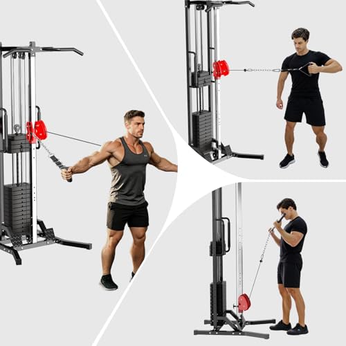 Cable Crossover Power Rack with 70kg Weight Stack,Single Arm Fly,High Low Pull Multi-Functional Home Gym