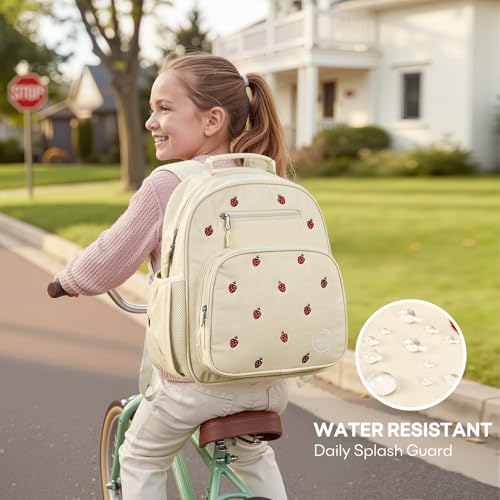 mibasies Girls Backpacks Ages 5-8: Quilted Backpack for Kids - Cute 15 Inches Bookbag for Kindergarten Elementary School Strawberry Beige - color: Strawberry Beige, style: Kids-15"h