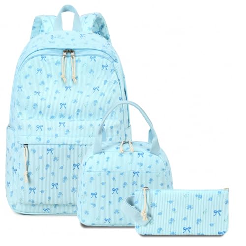 BTOOP School Backpacks for Teen Girls Bookbags Lightweight Kids Backpack School Bags Set with Lunch Box Pencil Case - color: Blue Bow