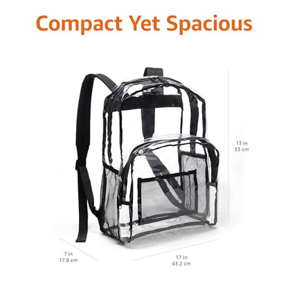 Amazon Basics Transparent Clear School Backpack, Water-Resistant PVC Plastic, Reinforced Shoulder Straps, 17 x 7 x 13 in - color: Clear, size: 1-Pack