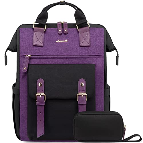 LOVEVOOK Backpack for Women, Teacher Work Bag Laptop Backpack, Nurse Bags Business Laptop Bag, College Backpack Purse, Travel Back Pack, 15.6 Inch, Black-Purple - color: Black-purple-purple, size: 15.6 Inch