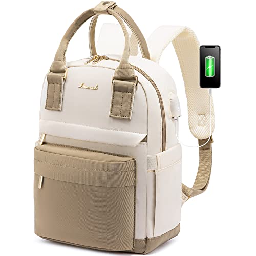 LOVEVOOK Mini Backpack for Women Stylish Waterproof Backpack Purse with USB Port, Cute Bookbag for College School Travel - color: Khaki & Beige, size: 11 Inch