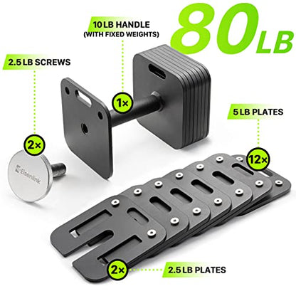 Eisenlink Adjustable Dumbbell Set, 10-50/80lb, 5lb Increments, Quick-Lock Square Weight Dumbbells for Home Gym Fitness (50/80lb×2) - size: 80LB