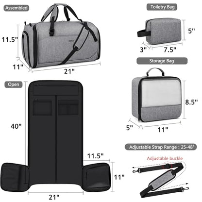 Convertible Garment Bags for Travel - Carry on Garment Duffle Bag with Backpack Straps for Men Women, 4 in 1 Large Travel Duffel Bags with Shoes Compartment Hanging Suit Dress Weekender Bag 3pcs Set - color: C-Grey