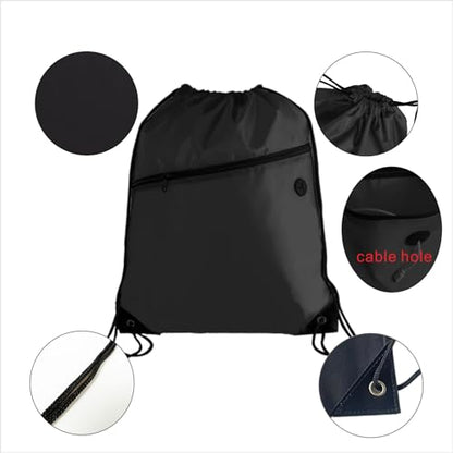 20PCS Drawstring Bag Sports Gym String Backpack Bulk Cinch Bag Sackpack with 2 layer Zip pocket for Yoga Gym Traveling (20, black) - color: Black