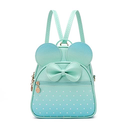 KL928 Girls Mini Backpack Bowknot Polka Dot Cute Small Daypacks Convertible Shoulder Bag Purse for Women - color: Green#light Blue