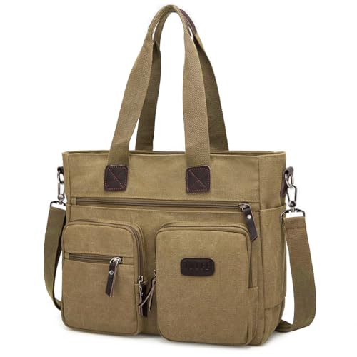 ToLFE Women Top Handle Satchel Handbags Shoulder Bag Messenger Tote Bag Purse Crossbody Bag Travel Work Tote Bag - color: New-khaki1, size: Double handles with 9.1" drop