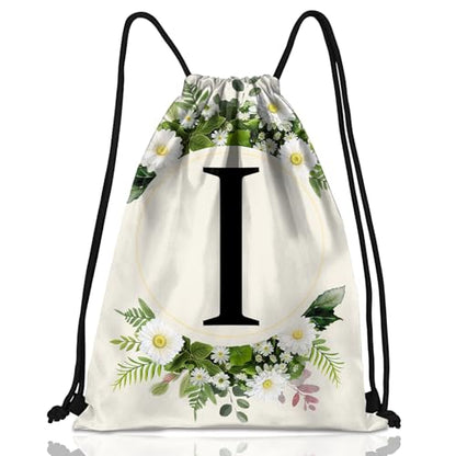 Initial Letter Drawstring Backpack String Sports Gym Bags Waterproof Sackpack Cute for Men Women Beach (13"×17") (Letter-I) - color: Letter-i