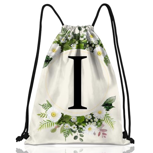 Initial Letter Drawstring Backpack String Sports Gym Bags Waterproof Sackpack Cute for Men Women Beach (13"×17") (Letter-I) - color: Letter-i