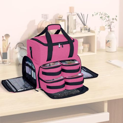 Large Cosmetic Bag with 4 Removable Case and 2 Removable Dividers Double Layer Travel Storage Organizer, Makeup Brushes Storage Section Rose Red - color: Rose Red 22