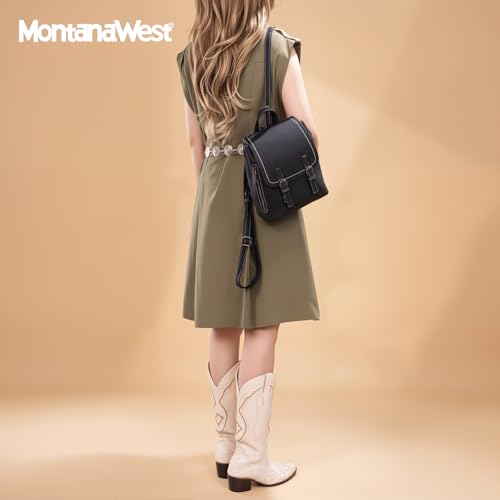 Montana West Black Mini Backpack Purse for Women Vegan Leather Small Womens Backpack Cute Convertible Shoulder Bag - color: Black