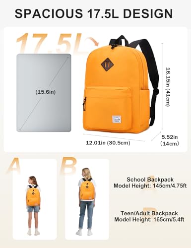 VASCHY Lightweight Backpack for School, Classic Basic Water Resistant Casual Day-pack for Travel with Bottle Side Pockets (Gold) - color: Gold