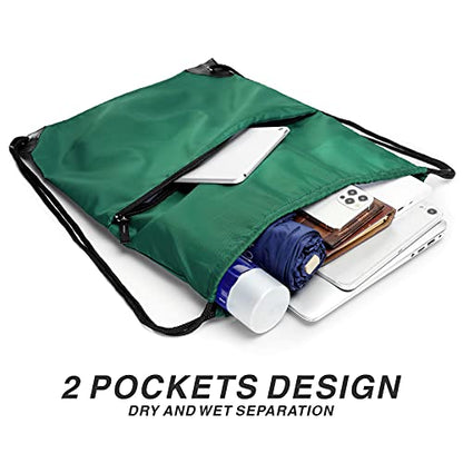 Drawstring Backpack Sports Water Resistant String Bag Sport Gym Sackpack for Women Men Large with Zipper (Hunter Green) - color: Hunter Green