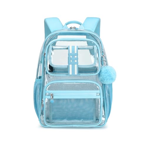 Cusangel Clear Backpack for School,16in Heavy Duty Clear BookBag,TPU Large Capacity Black See Through backpack for Stadiums,Concerts,Plastic transparente para mujer for 8Age+ - color: Aqua Clear 16in