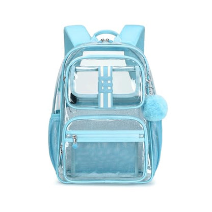 Cusangel Clear Backpack for School,16in Heavy Duty Clear BookBag,TPU Large Capacity Black See Through backpack for Stadiums,Concerts,Plastic transparente para mujer for 8Age+ - color: Aqua Clear 16in