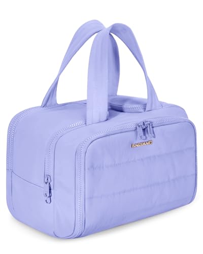 BAGSMART Travel Toiletry Bag, Crush Toiletry Bag for Women, Wide-open Puffy Toiletry Bags for Traveling, Large Travel Cosmetic Makeup Bag Organizer for Accessories,Toiletrie, Purple - color: d-Light Purple