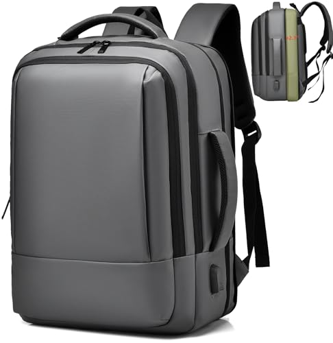 17/15.6" Business laptop backpack, PU Travel backpack,carry on backpack, Expandable laptop backpack Women Men,college backpack (02#updated, Grey) - color: 02#grey, style: 02#updated