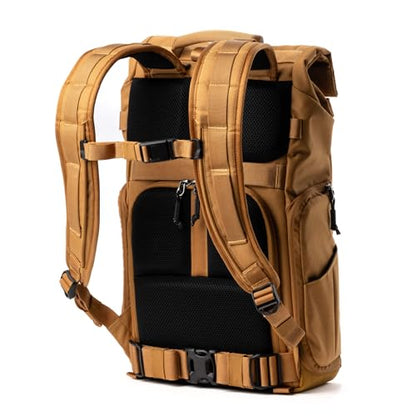 Think Tank FocusPoint 22L RollTop Camera Backpack - Golden Hour: Expandable Travel & Camera Backpack with Laptop Sleeve, Quick Side and Back Access, Rain Cover – Versatile Photography & Travel Bag - color: Golden Hour, size: 22 Liters