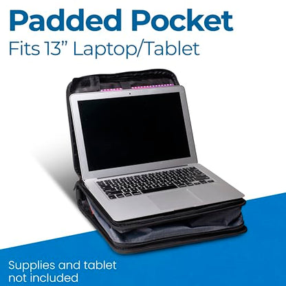 Case-it 2 Inch 3 O-Ring Zipper Binder with Padded Laptop Case Workstation, Shoulder Strap, LT-117, Black - color: D Black / Multi, size: 1 Pack