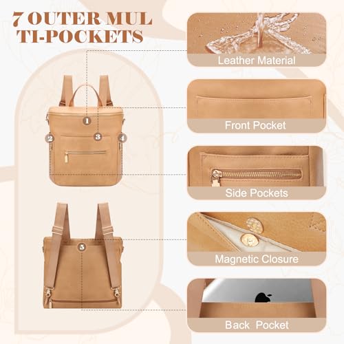 miss fong Diaper Bag Backpack Baby Diaper Bag, Large Leather Diaper Backpack with 16 Pockets Travel Diaper Bag with Diaper Changing Pad, Pañaleras Para Bebe for Moms(Convertible, Peanut) - color: Peanut