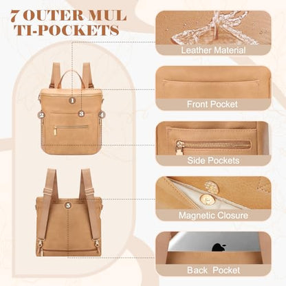miss fong Diaper Bag Backpack Baby Diaper Bag, Large Leather Diaper Backpack with 16 Pockets Travel Diaper Bag with Diaper Changing Pad, Pañaleras Para Bebe for Moms(Convertible, Peanut) - color: Peanut