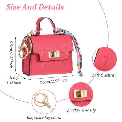 8 Pcs Mini Backpack Keychain Bulk, Mini Coin Purses for Women Cute PU Leather Makeup Bag with Keychain, Multi Pocket Card Holder Cable Organizer Giftable Zipper Pouch (8 Colors)