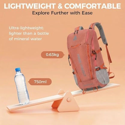 Bseash 45L Waterproof Hiking Camping Backpack with Rain Cover, Outdoor Sport Travel Bag Daypack for Climbing Skiing Cycling (Pink) - color: Pink