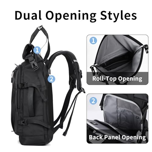 Rolltop Backpack, Travel Rucksack for Men Women, Anti Theft Backpacks with 15.6-inch Laptop Compartment, Waterproof Casual Daypack for Work, Business, Commuter and College - color: Black