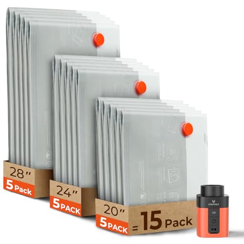 ETENWOLF 15 Pack Reusable Vacuum Storage Bags for Travel with Rechargeable Air Pump,Vacuum Compression Packing Seal for Clothes, Blankets, Seasonal Storage,Carry-On Space Saver Bags in 3 Sizes - size: 15 Combo Set