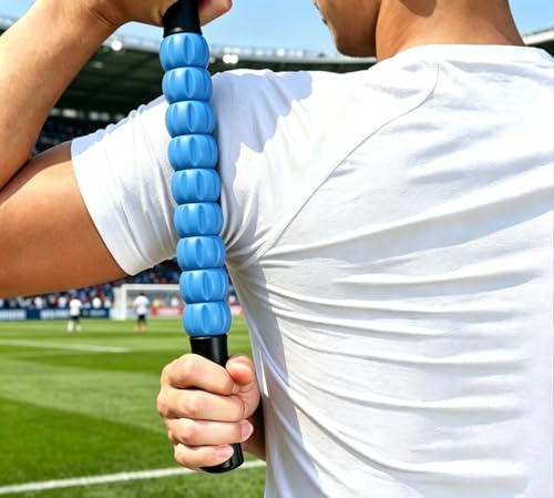 Muscle Roller Stick - A Full-Body Massage Roller that Can Relieve Muscle Soreness, Cramps and Tension After Exercise. It is a Handheld Physical Therapy and Recovery Tool（Black and Blue） - color: Blue