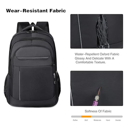 Large Capacity Travel Laptop Backpack, durable and lightweight, 4 compartments, waterproof front, breathable back (black) - color: Black