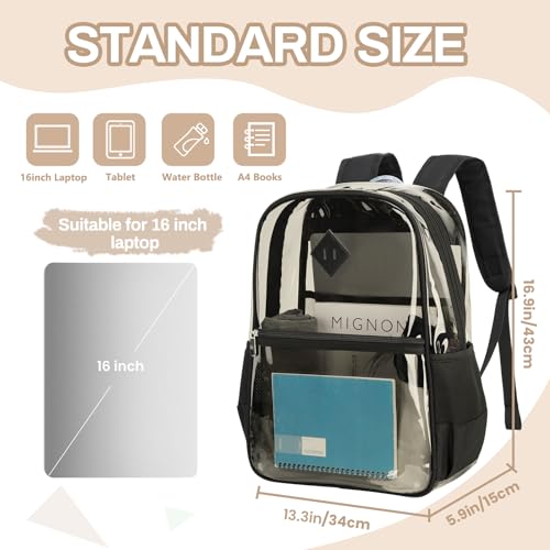 MUSEVOS Clear Backpack, Heavy Duty See Through Book Bag for Work, Security, Concerts, College Transparent PVC bookback Stadium Approved,Black(Semi-transparent) - color: Black