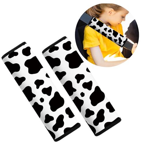 Car Seat Belt Pad Cover, 2-Pack Soft Car Safety Seat Belt Strap Shoulder Pad for Adults and Children, Suitable for Car Seat Belt, Backpack, Shoulder Bag (Cow Pattern) - color: Cow Pattern