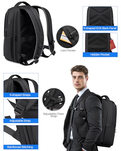 Fenree.geer Expandable Travel Laptop Backpack, 15.6 Inch Computer Backpack with USB Charging Port, Water Resistant Black Mens Laptop Bag - style: Travel Backpack