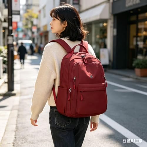 Casual Backpack, Multi-Pocket Design with Front Zipper Compartment (wine) - color: Wine