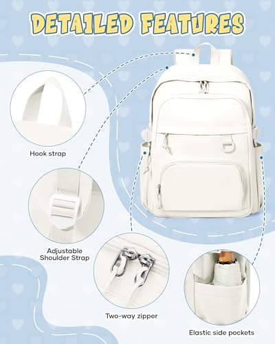 Lightweight Backpack for College & High School Backpack With Lots of Pockets Cute School Bag for Girls Boys, Large Capacity Bookbag for Women Men, Waterproof Teens Casual Daypack Backpack(Beige) - color: Beige