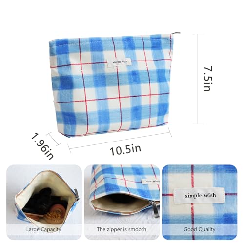 Wudygirl Makeup Bag Canvas Cosmetic Bag for Women Aesthetic Makeup Organizer Travel Makeup Pouch Toiletry Bag Pouches for Purse Cute Zipper Pouch Handbag (Blue White Line) - color: BLWH Line