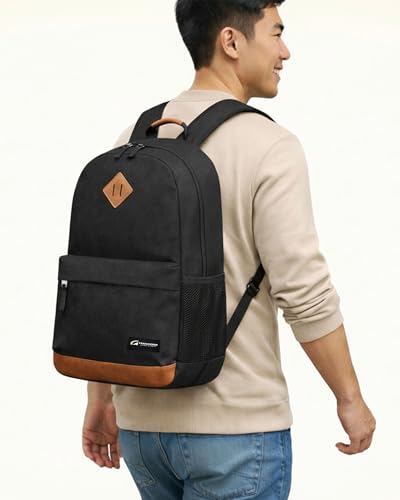 TRAILKICKER Classic Laptop Backpack with Padded 17 inch Laptop Sleeve, Multi Pocket Backpack, Casual Daypack Backpacks (Black & Brown) - color: Black & Brown