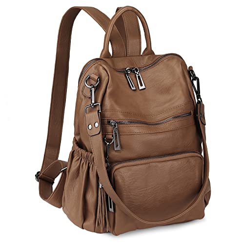 Uromee Travel Backpack Purse for Women Vegan Leather Ladies Fashion Tassel Shoulder Bag Convertible - color: 0243 Brown