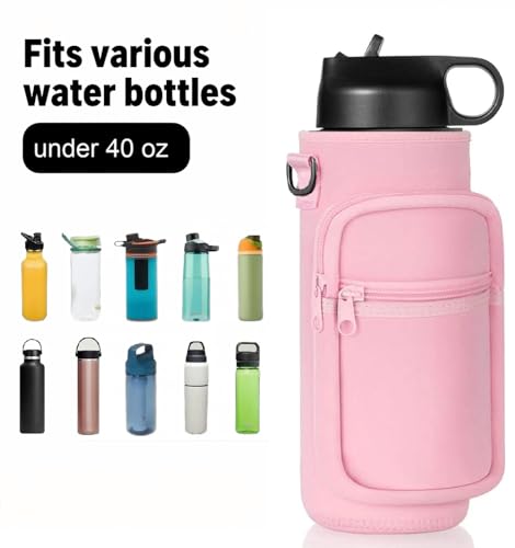 Water Bottle Holder with Strap, Insulated Crossbody Sling Bag, Carrier with Phone Pocket for Walking Hiking Camping Fishing - color: Pink, size: 40oz