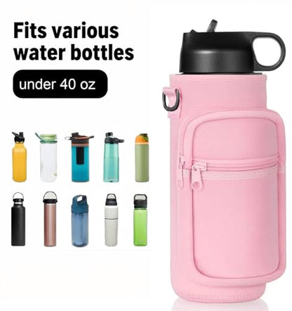 Water Bottle Holder with Strap, Insulated Crossbody Sling Bag, Carrier with Phone Pocket for Walking Hiking Camping Fishing - color: Pink, size: 40oz