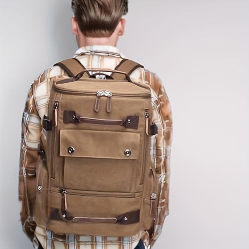 Kamlui Laptop Backpack for Men 15.6-inch Travel - Satchel Purse Computer Case Laptop Bag Large Capacity Haking Weekender Fashion Canvas Khaki - color: Khaki-501