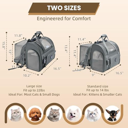 Lollimeow Expandable Large Cat Carrier Backpack, Supports up to 22 lbs - color: Dark Grey, size: 16.5"L x 10.2"W x 15.8"H