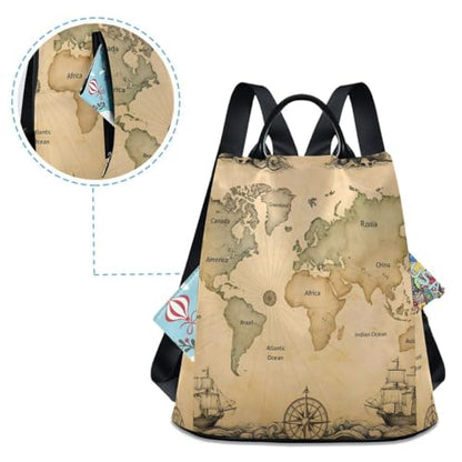 ALAZA Ancient Map Of The World Vignettes Compasses Dragons Sailboats Backpack Purse with Adjustable Straps for Woman Ladies - color: Multi 7